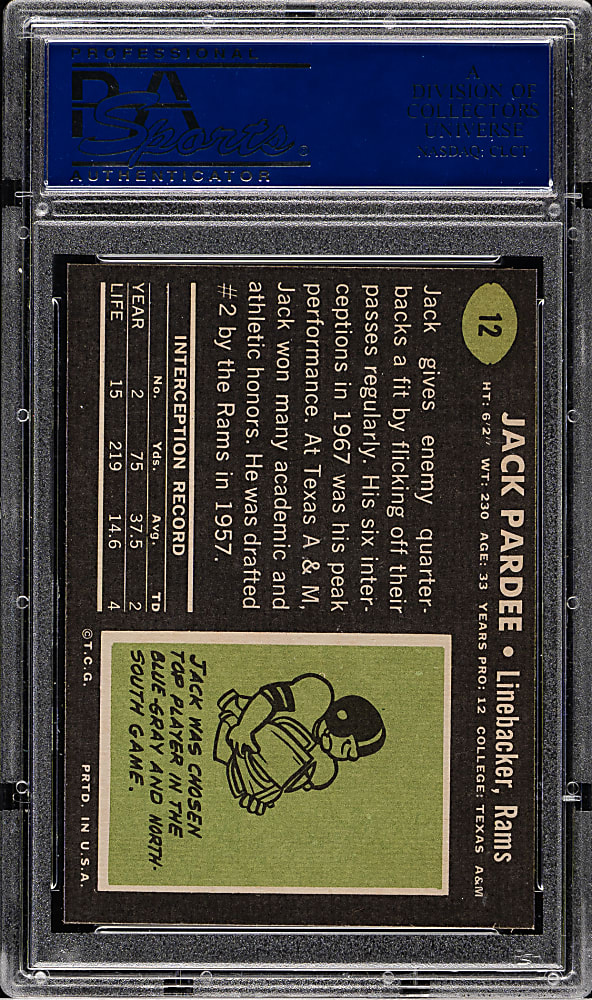 1969 Topps Football #12 Jack Pardee PSA MINT 9