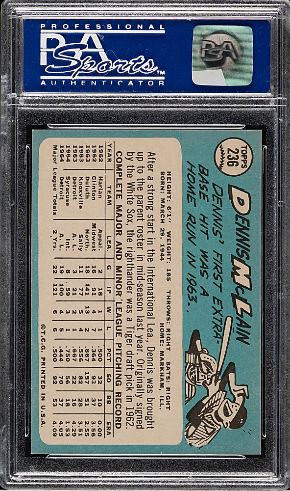 1965 Topps #236 Denny McLain Rookie PSA NM-MT 8