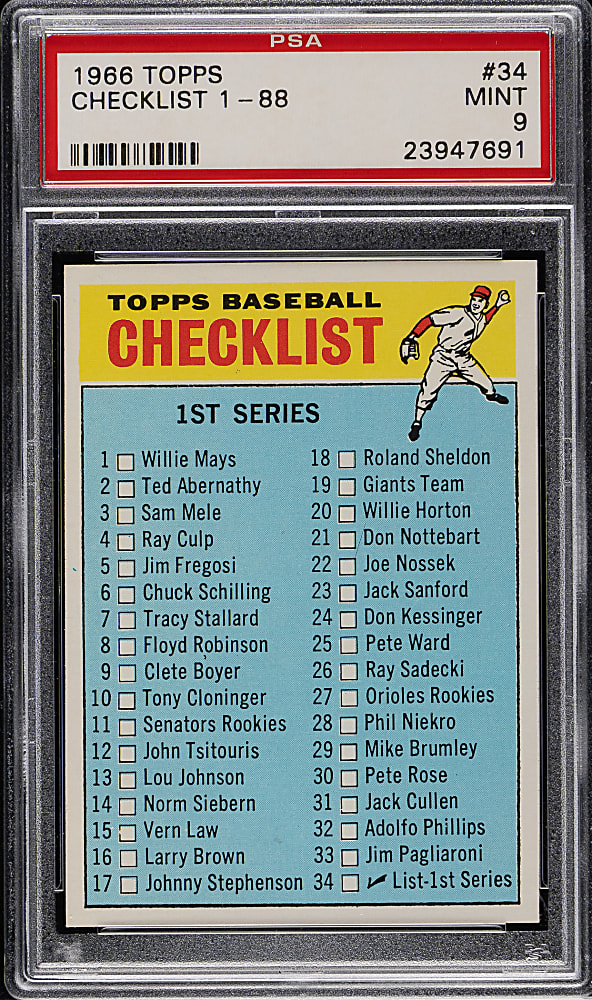 1966 Topps #34 Checklist PSA MINT 9