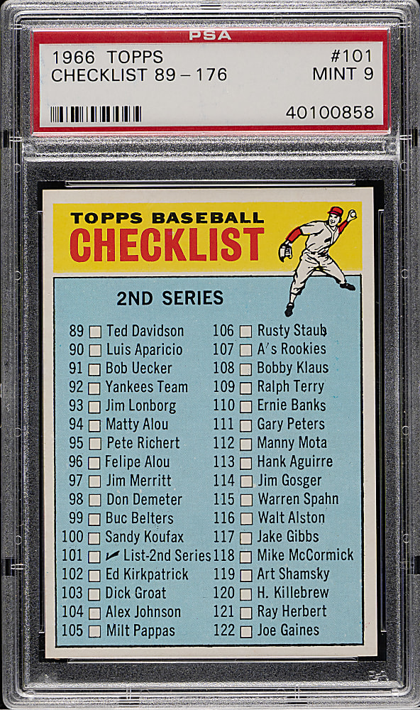 1966 Topps #101 Checklist (#115 Warren Spahn) PSA MINT 9