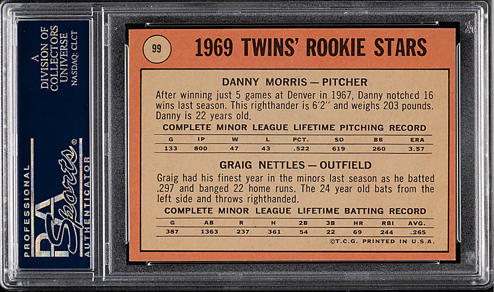 1969 Topps #99 Graig Nettles Rookie No Black Loop PSA NM-MT 8