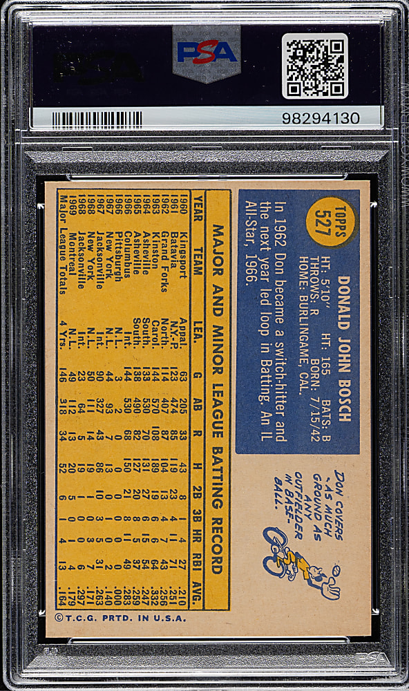 1970 Topps #527 Don Bosch PSA MINT 9