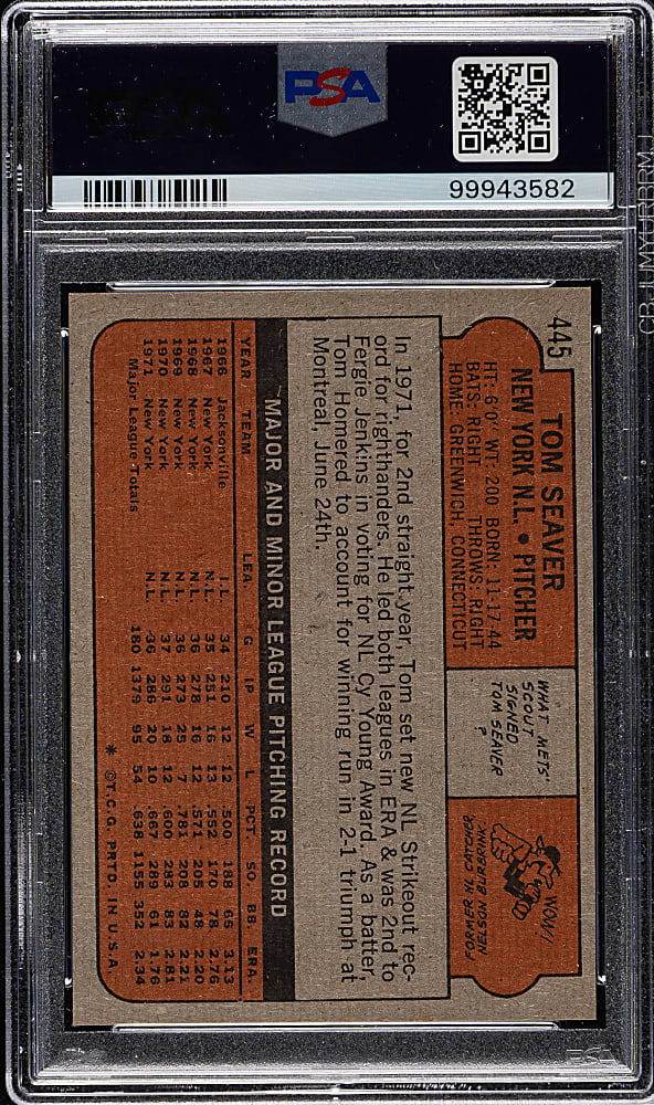 1972 Topps #445 Tom Seaver PSA NM-MT 8