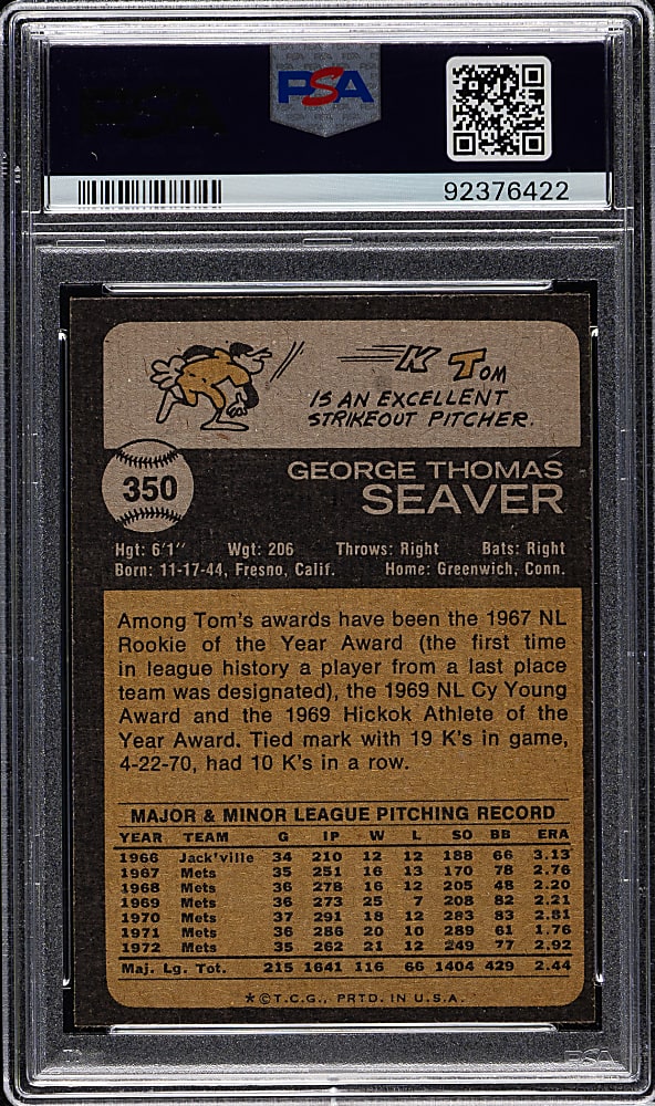 1973 Topps #350 Tom Seaver PSA MINT 9