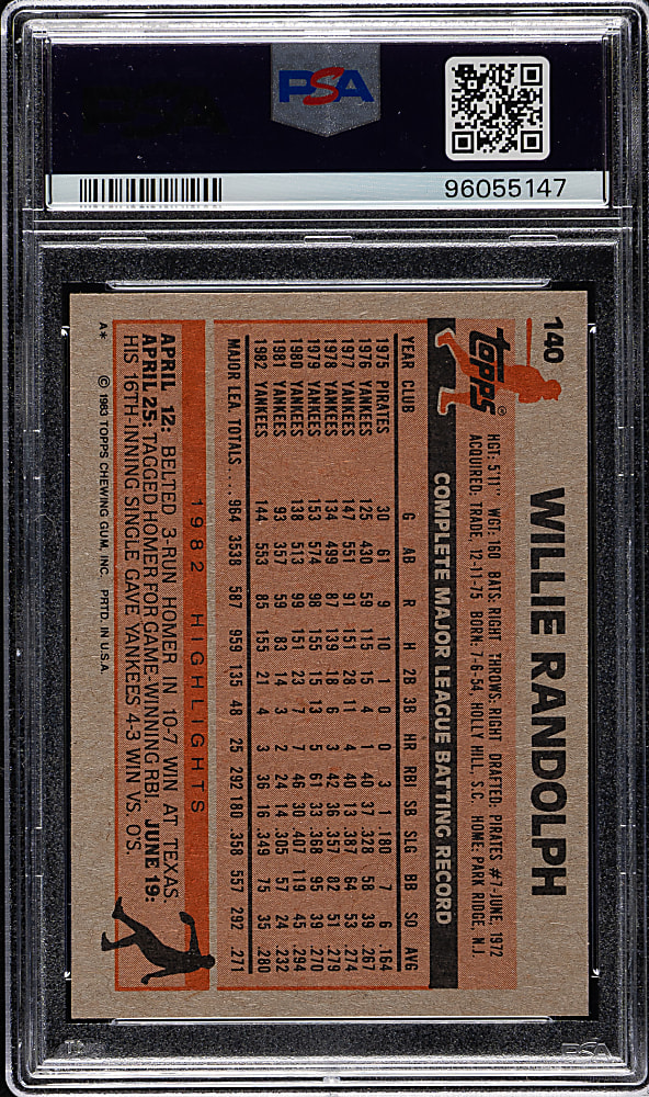 1983 Topps #140 Willie Randolph PSA GEM MINT 10