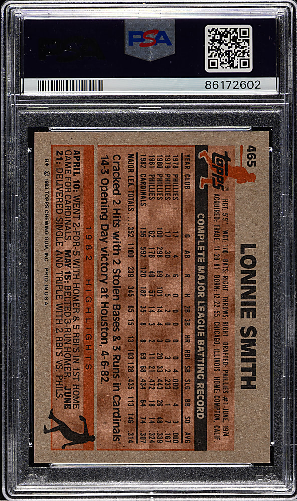 1983 Topps #465 Lonnie Smith PSA GEM MINT 10