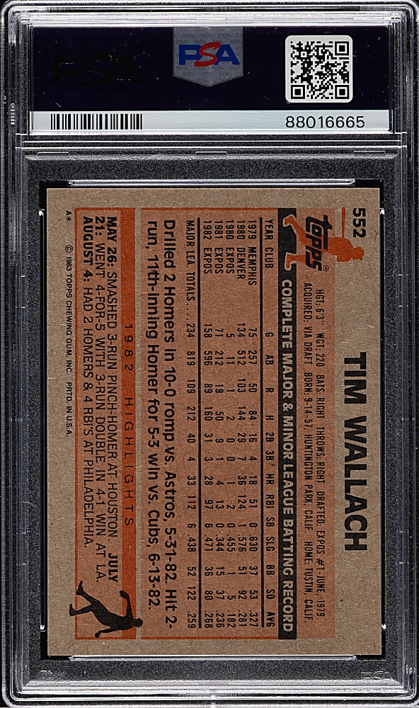 1983 Topps #552 Tim Wallach PSA GEM MINT 10