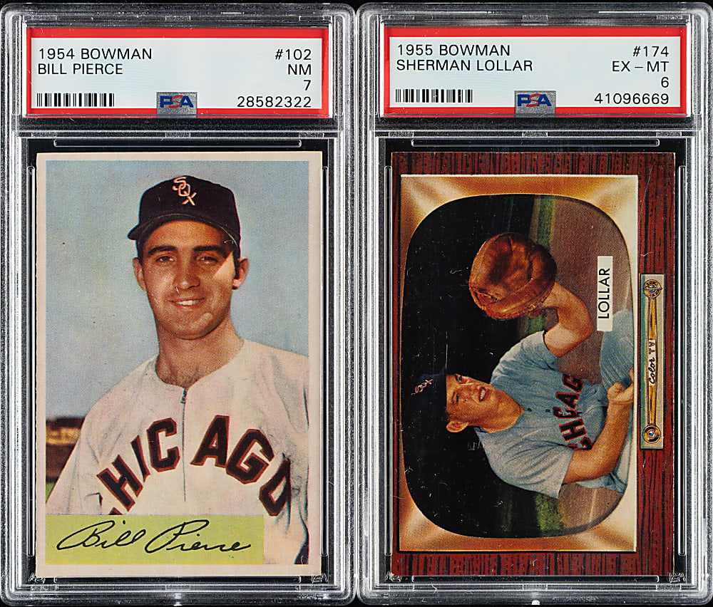 1954 and 1955 Bowman PSA-Graded Pair: Bill Pierce and Sherman Lollar