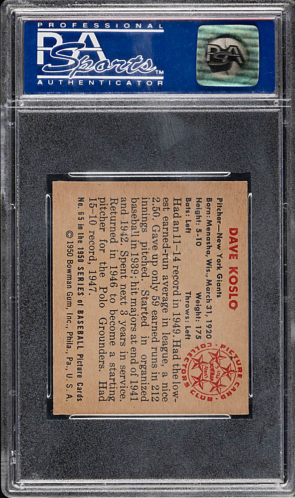 1950 Bowman #65 Dave Koslo PSA NM-MT 8