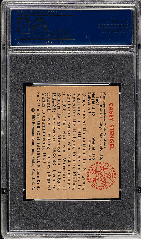 1950 Bowman #217 Casey Stengel PSA NM 7