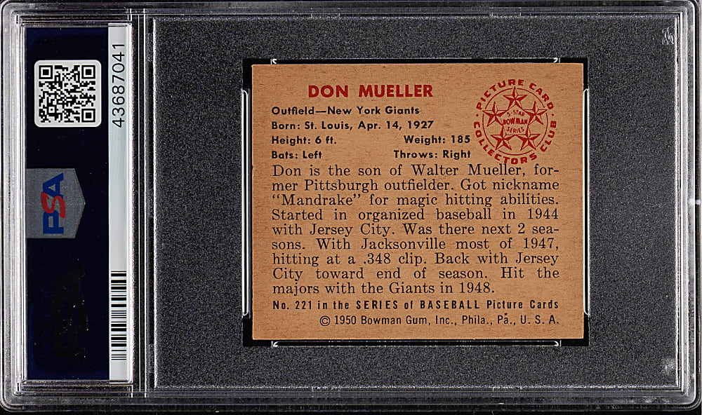 1950 Bowman #221 Don Mueller PSA NM-MT 8