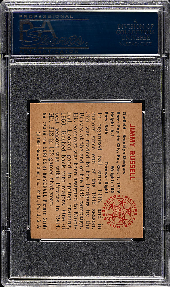 1950 Bowman #223 Jimmy Russell PSA NM-MT 8