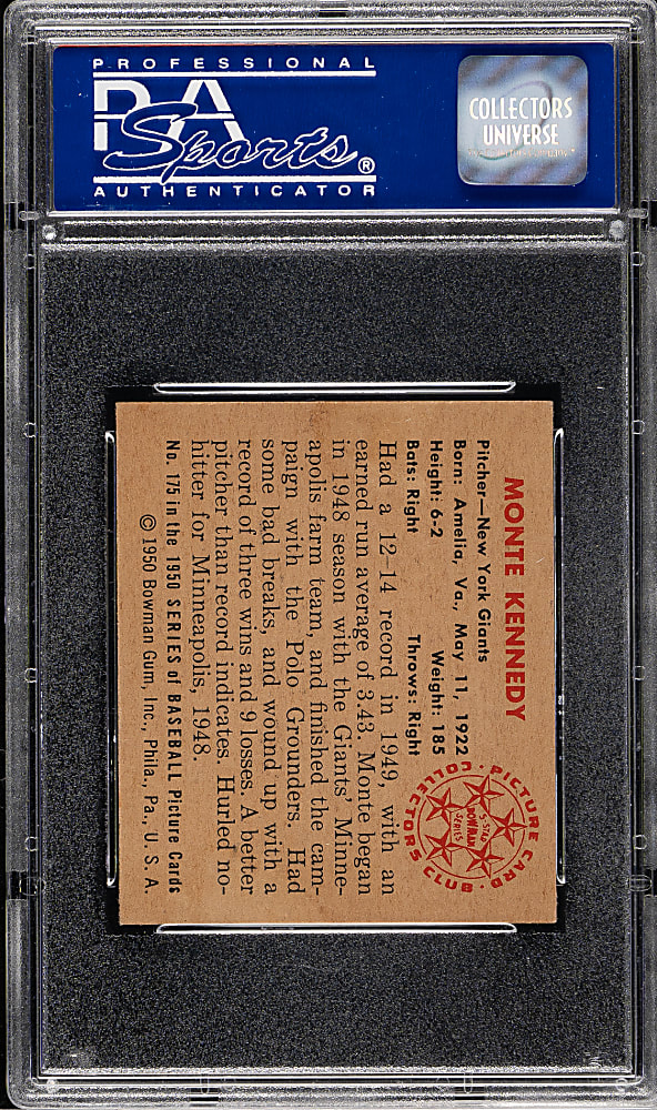 1950 Bowman #175 Monte Kennedy PSA NM-MT 8
