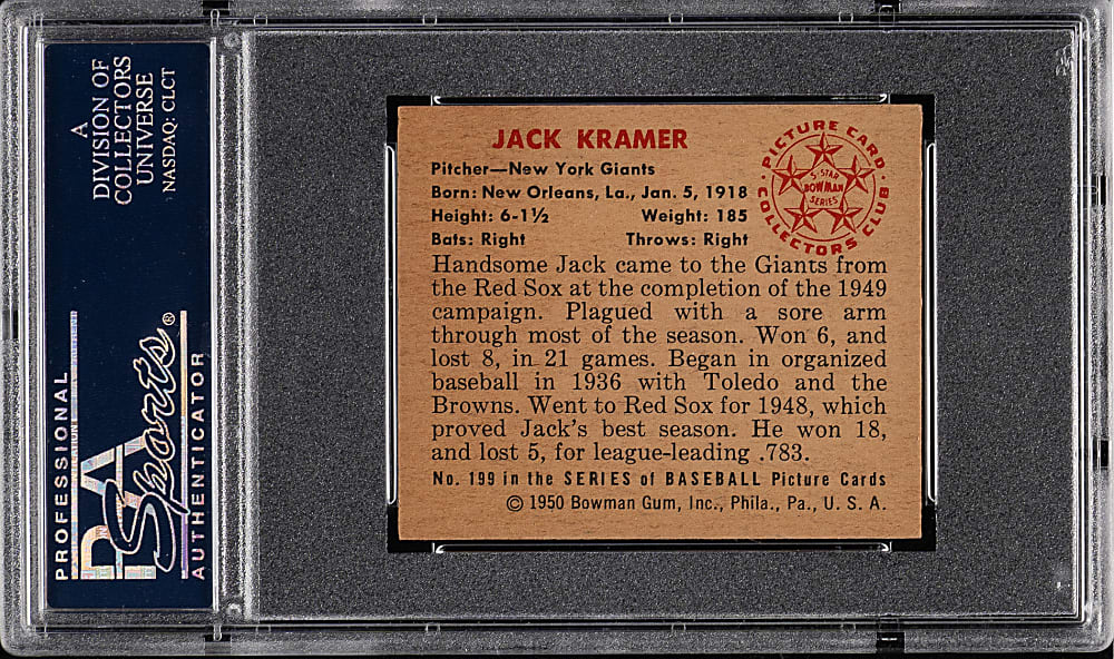 1950 Bowman #199 Jack Kramer PSA NM-MT 8