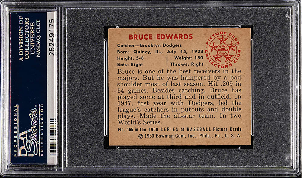 1950 Bowman #165 Bruce Edwards PSA NM-MT 8