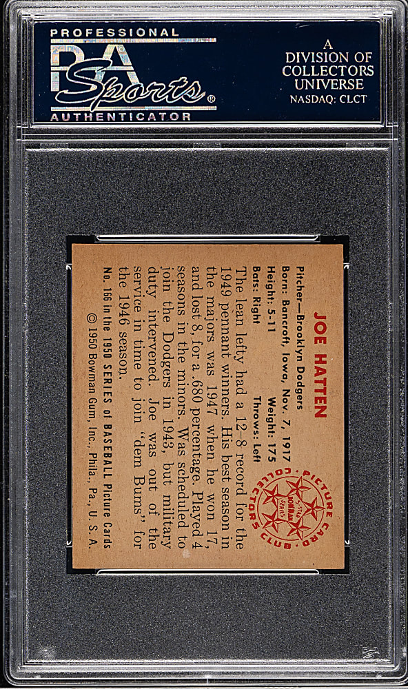 1950 Bowman #166 Joe Hatten PSA NM-MT 8