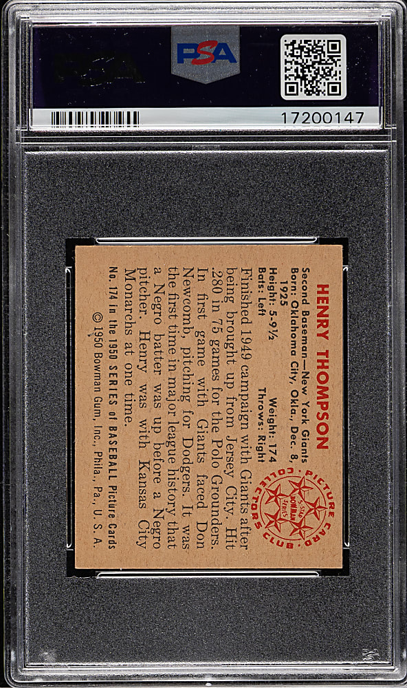 1950 Bowman #174 Henry Thomspon PSA NM-MT 8