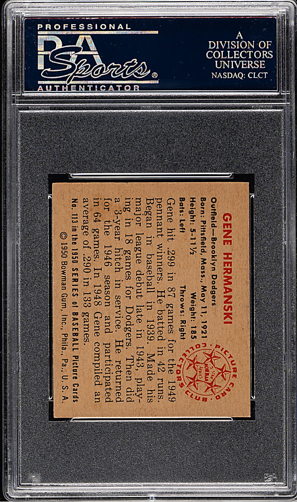 1950 Bowman #113 Gene Hermanski PSA NM-MT 8