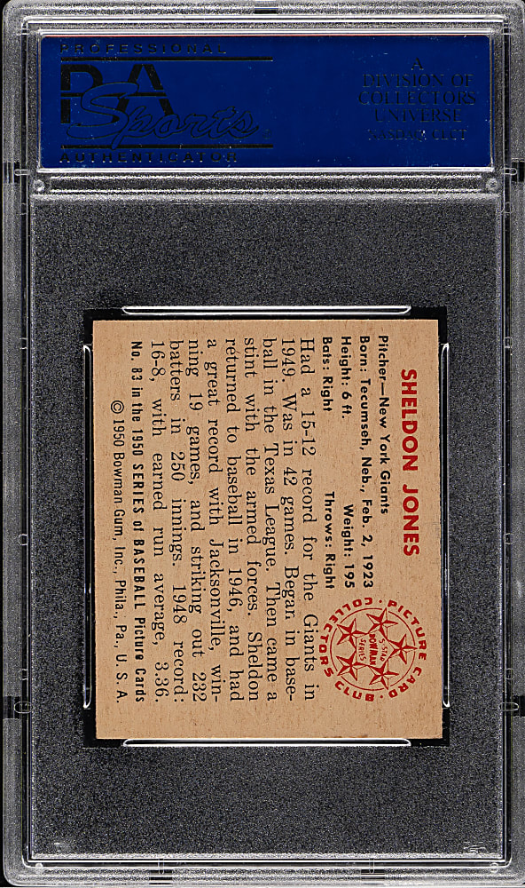 1950 Bowman #83 Sheldon Jones PSA NM-MT 8