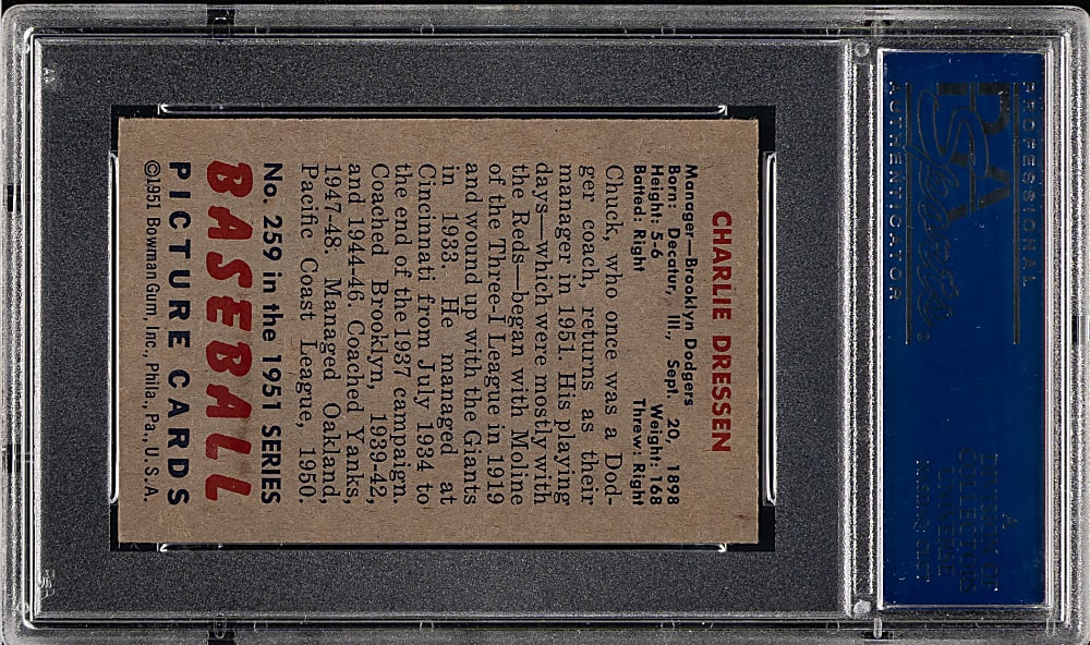 1951 Bowman #259 Charlie Dressen PSA NM-MT 8