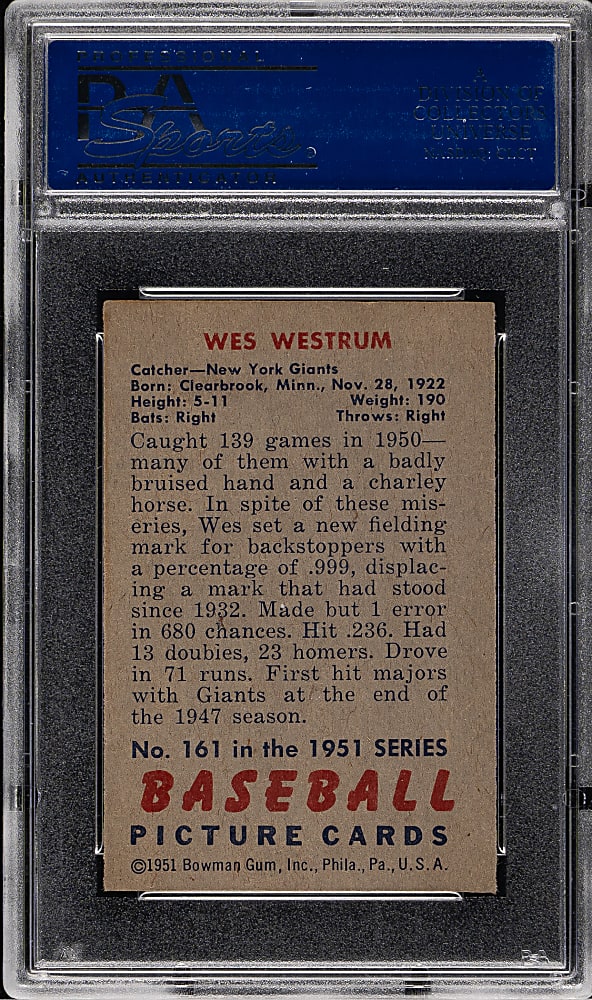 1951 Bowman #161 Wes Westrum PSA NM-MT 8