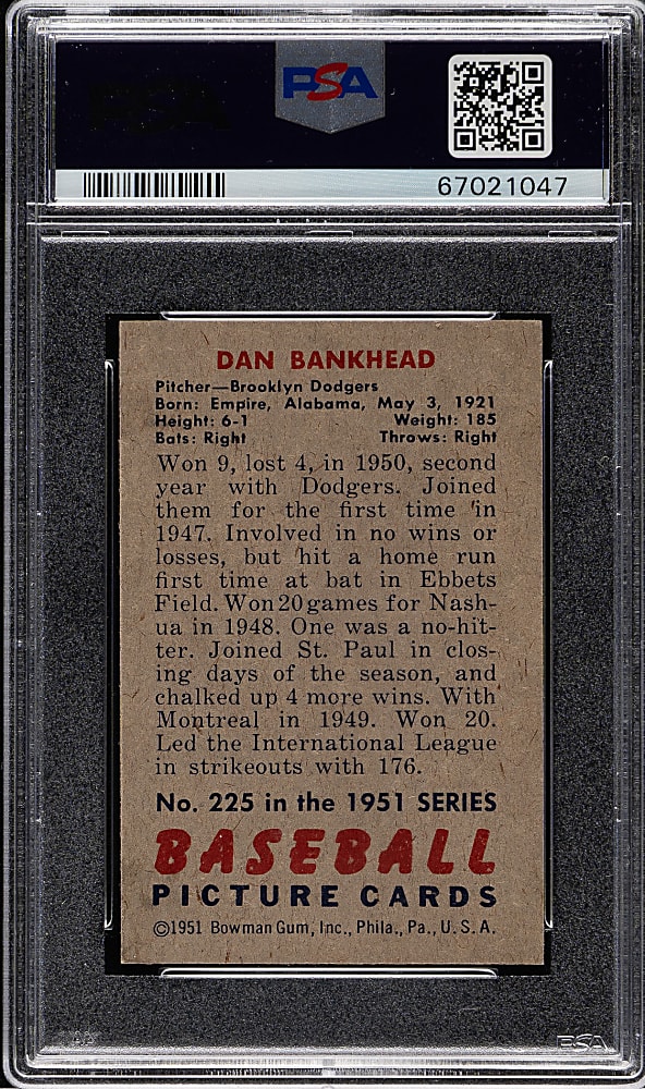 1951 Bowman #225 Dan Bankhead PSA NM-MT 8