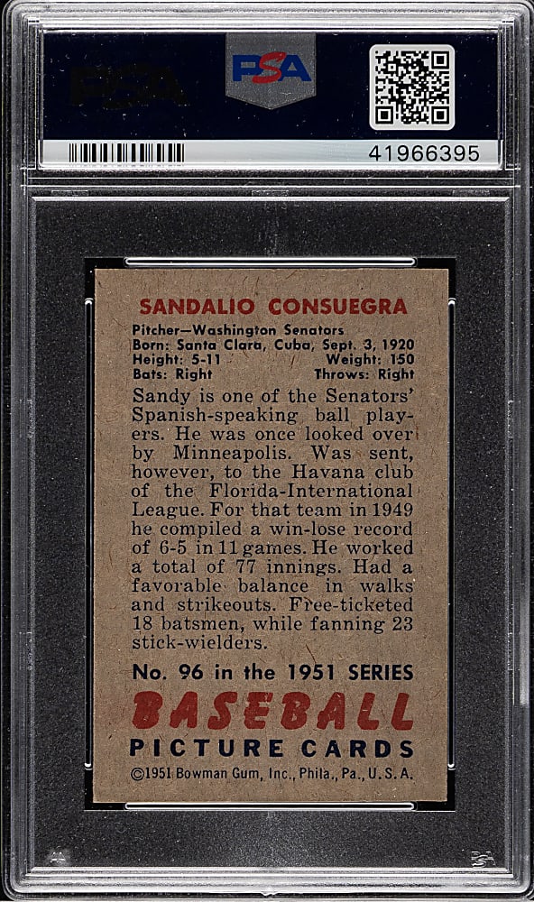 1951 Bowman #96 Sandalio Consuegra PSA NM-MT 8