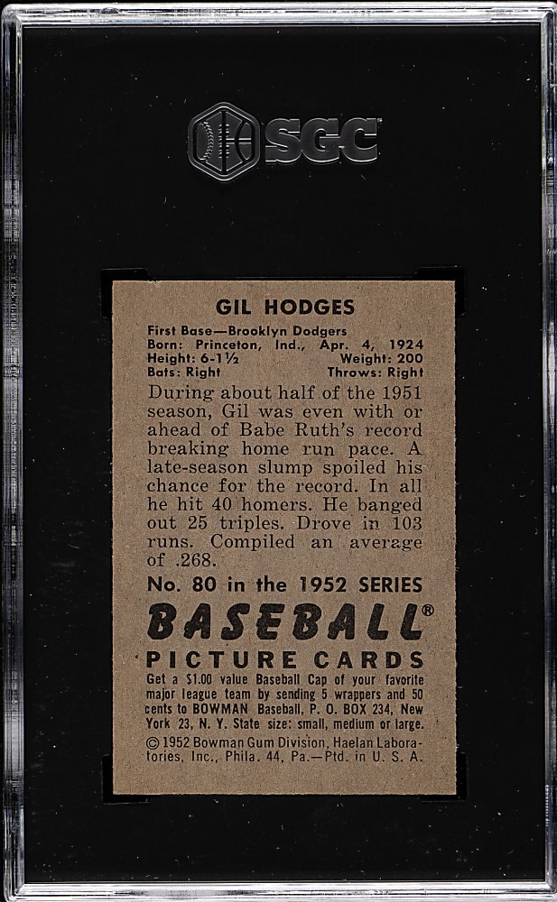 1952 Bowman #80 Gil Hodges SGC NM 7