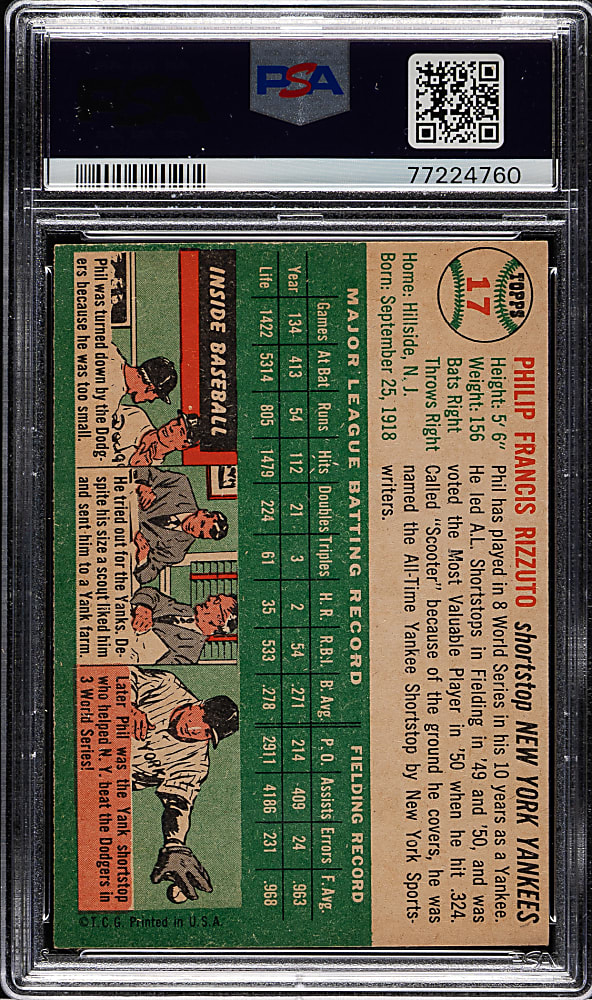 1954 Topps #17 Phil Rizzuto PSA NM 7
