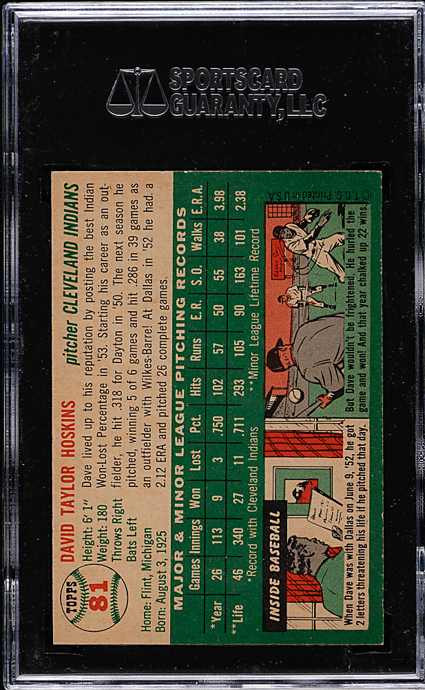 1954 Topps #81 Dave Hoskins SGC NM/MT 88