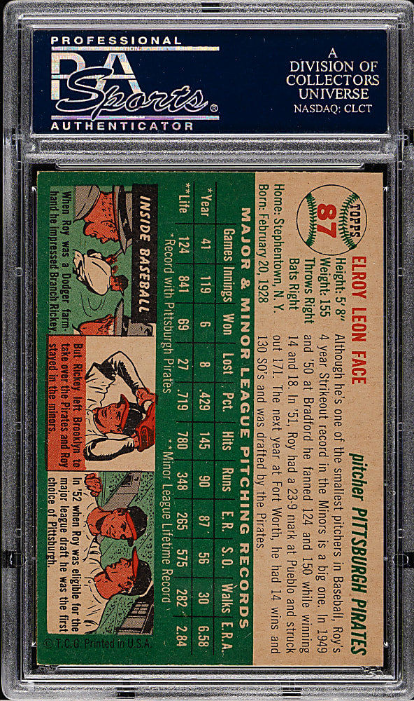 1954 Topps #87 Roy Face PSA NM-MT 8