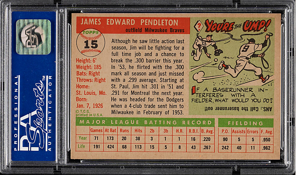 1955 Topps #15 Jim Pendleton PSA NM-MT 8