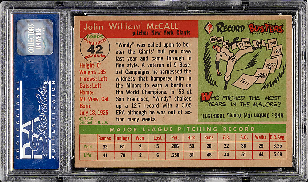 1955 Topps #42 Windy McCall PSA NM-MT 8