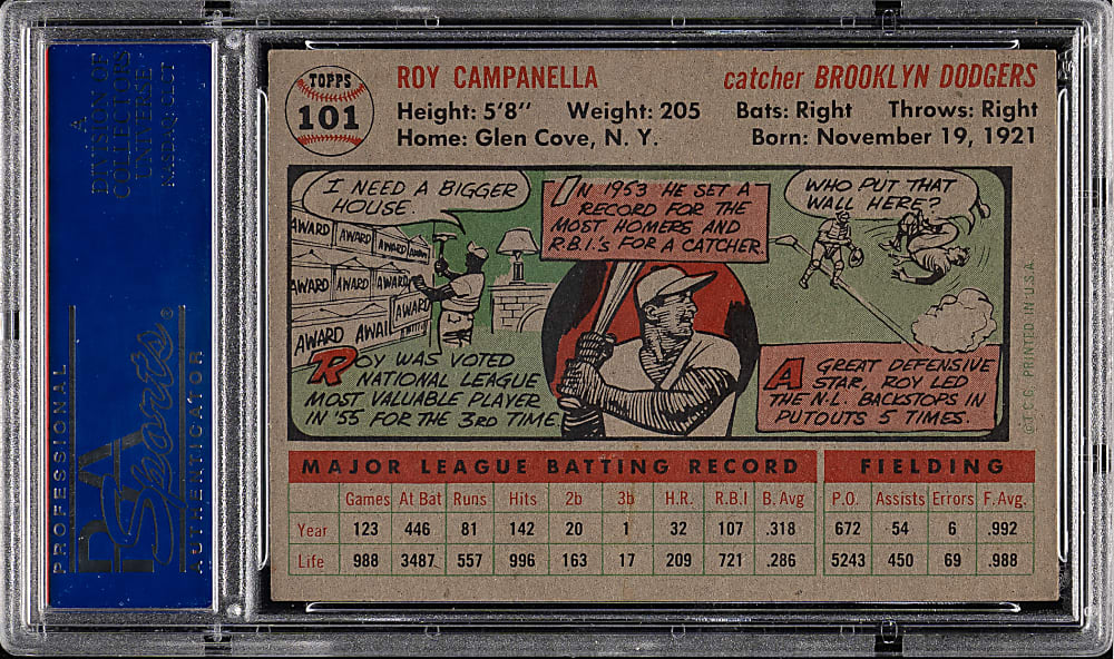 1956 Topps #101 Roy Campanella Gray Back PSA NM 7