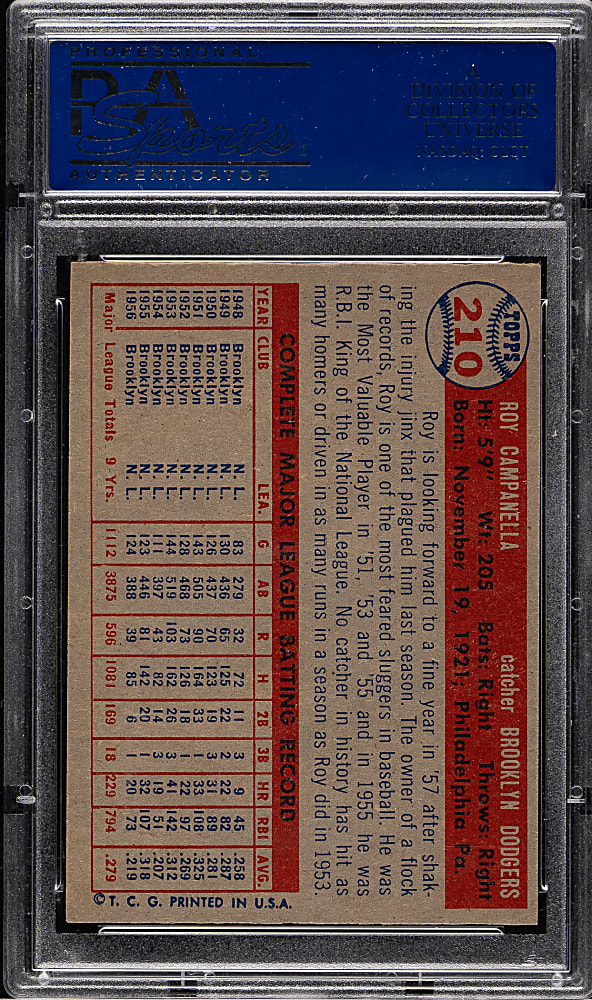 1957 Topps #210 Roy Campanella PSA NM 7