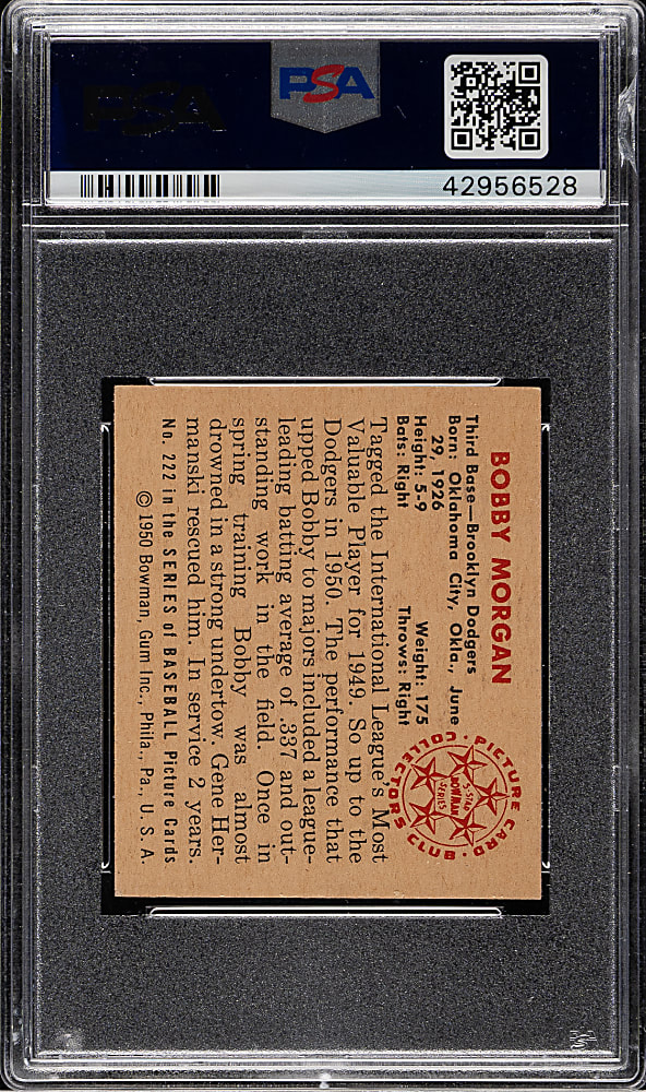 1950 Bowman #222 Bobby Morgan PSA NM 7