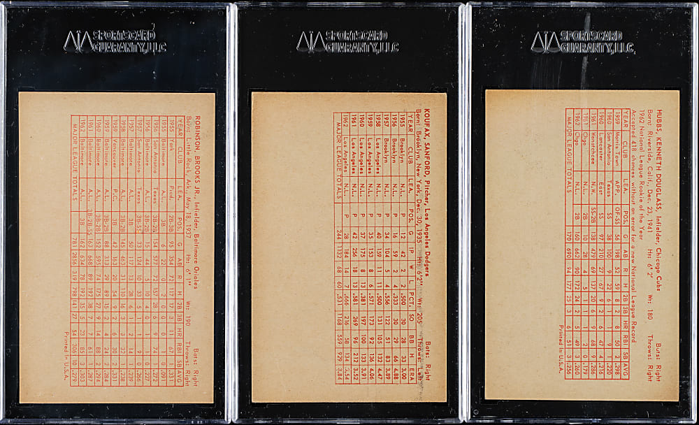 1963 Exhibits SGC-Graded Trio: Brooks Robinson, Sandy Koufax, and Ken Hubbs