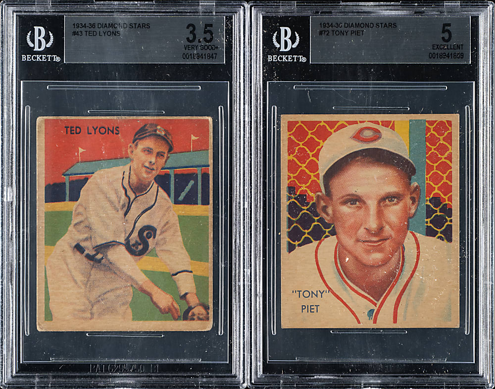 1934-1936 R327 Diamond Stars #43 Ted Lyons and #72 Tony Piet BGS-Graded Pair