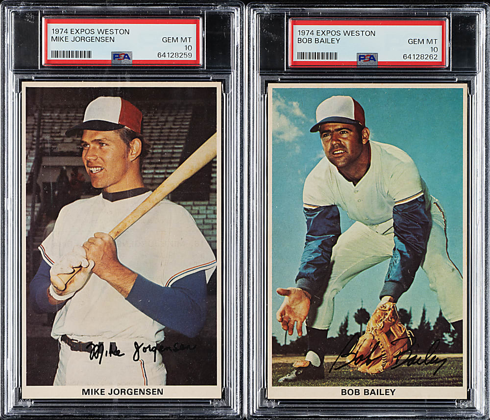 1974 Weston Montreal Expos Bob Bailey and Mike Jorgensen PSA GEM MINT 10 Pair