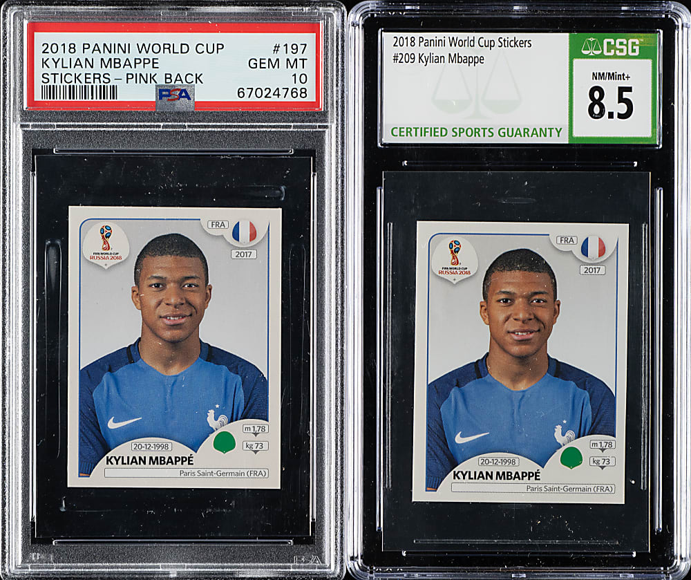 2018 Panini FIFA World Cup Stickers Soccer Kylian Mbappe PSA- and CSG-Graded Pair