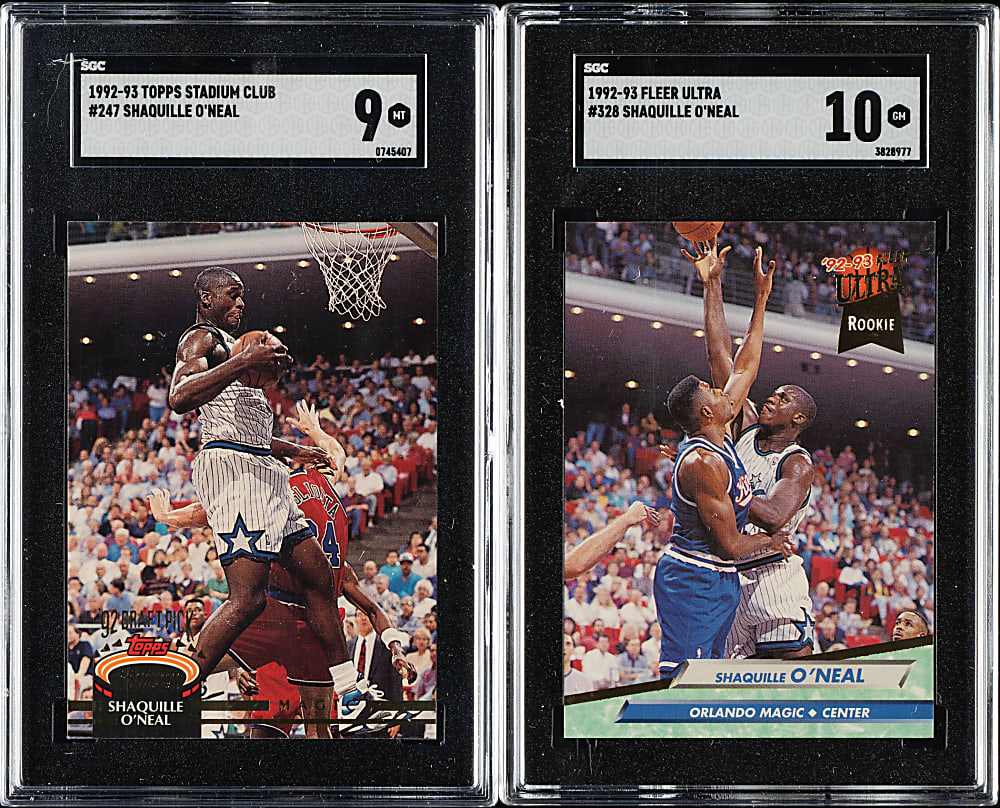 1992-1993 Topps Stadium Club and Fleer Ultra Basketball Shaquille O'Neal Rookie SGC-Graded Pair