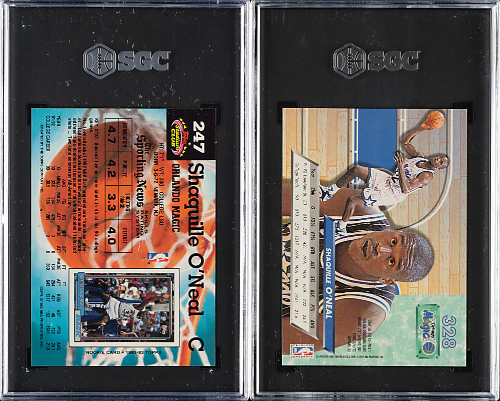 1992-1993 Topps Stadium Club and Fleer Ultra Basketball Shaquille O'Neal Rookie SGC-Graded Pair