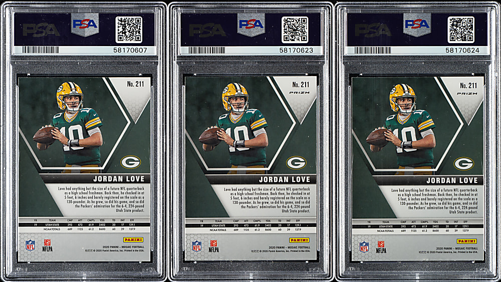 2020 Panini Mosaic Football #211 Jordan Love Rookie PSA GEM MINT 10 Trio