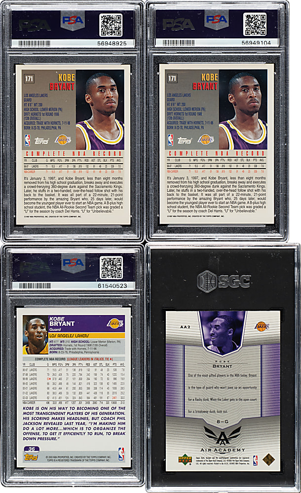 1997-1998 and 2003-2004 Topps and Upper Deck Basketball Kobe Bryant PSA- and SGC-Graded Collection (4)