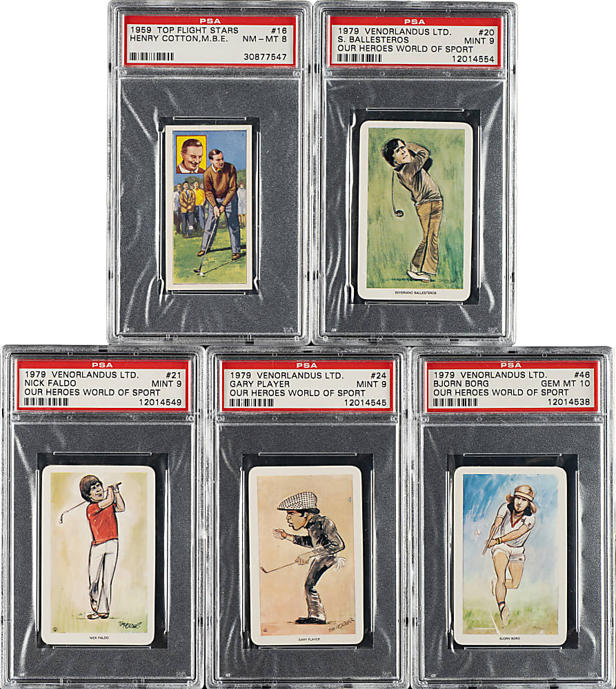 1979 Venorlandus "Our Heroes World of Sport" PSA-Graded Collection (5) Including Severiano Ballesteros, Nick Faldo, and Gary Player