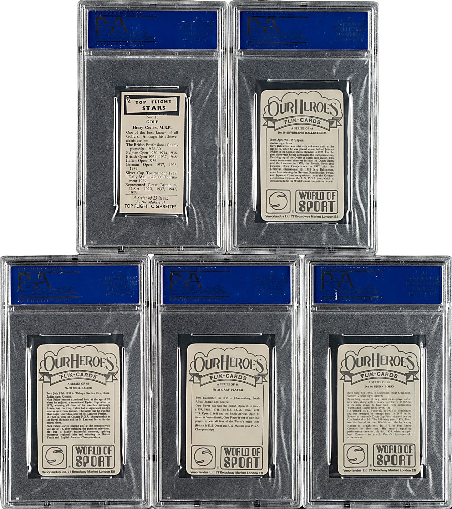1979 Venorlandus "Our Heroes World of Sport" PSA-Graded Collection (5) Including Severiano Ballesteros, Nick Faldo, and Gary Player