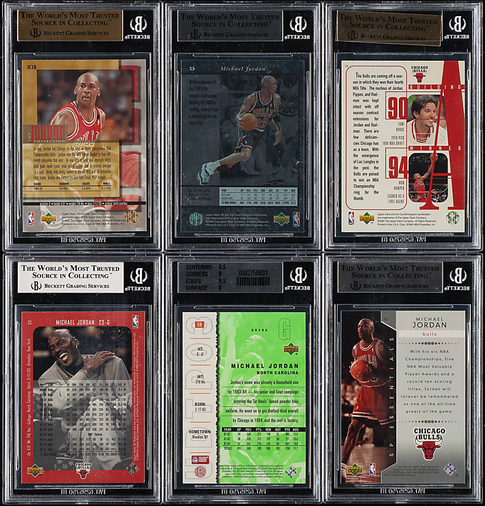 1995 to 2004 Upper Deck Basketball Michael Jordan BGS-Graded Collection (6)