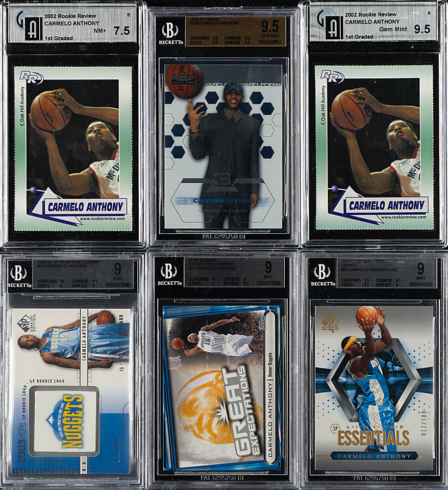 2002 to 2004 Topps and Upper Deck Basketball Carmelo Anthony BGS- and GAI-Graded Collection (6)