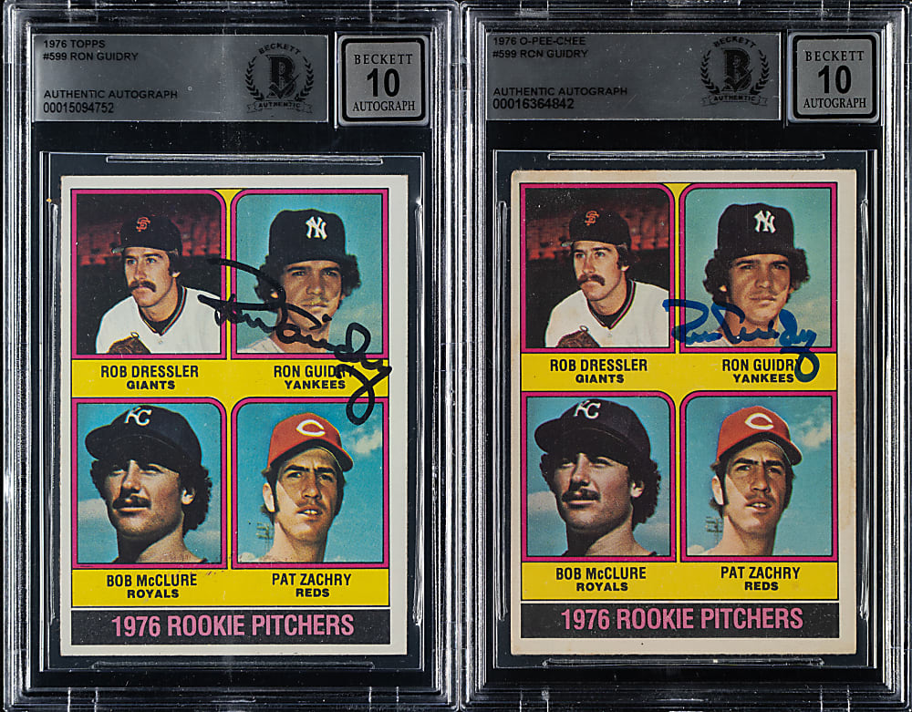 Signed 1976 Topps and O-Pee-Chee Ron Guidry Rookie Pair - Beckett
