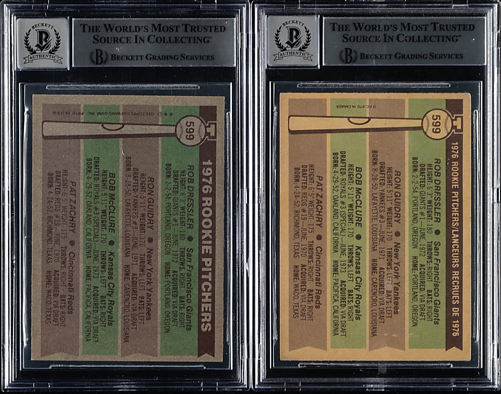 Signed 1976 Topps and O-Pee-Chee Ron Guidry Rookie Pair - Beckett
